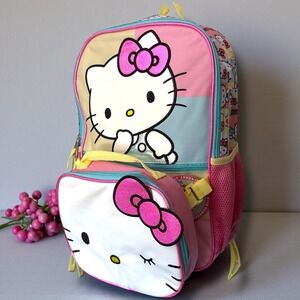 Hello Kitty Backpack Lunch Bag Set Kids School Travel Pink Blue Yellow